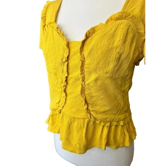 Line and Dot Elena Blouse Yellow Ruffle Smocked Back - Picture 6 of 11
